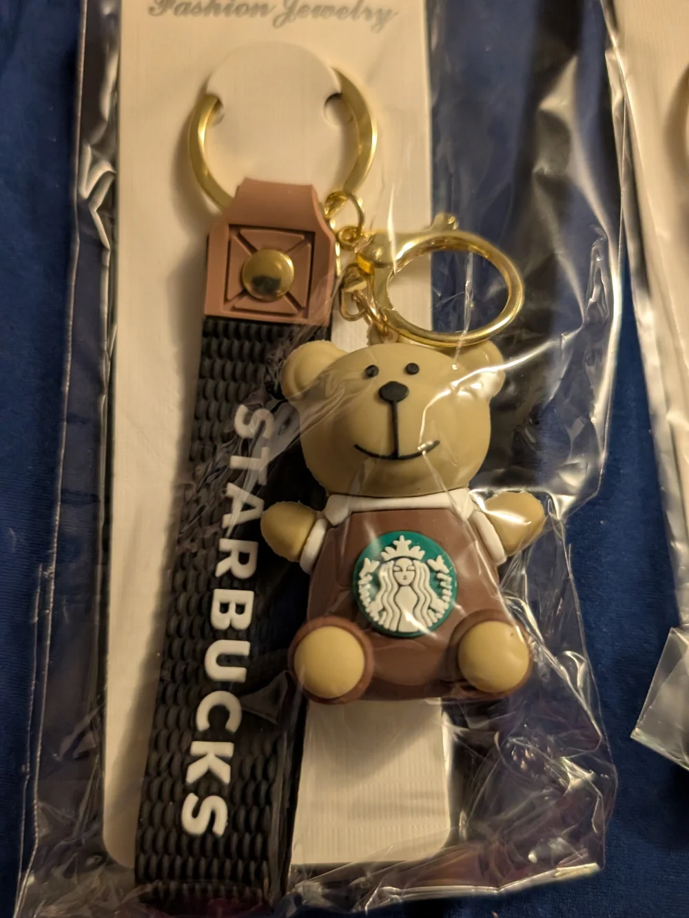 3 New Starbucks Teal Bear Keychain with Strap